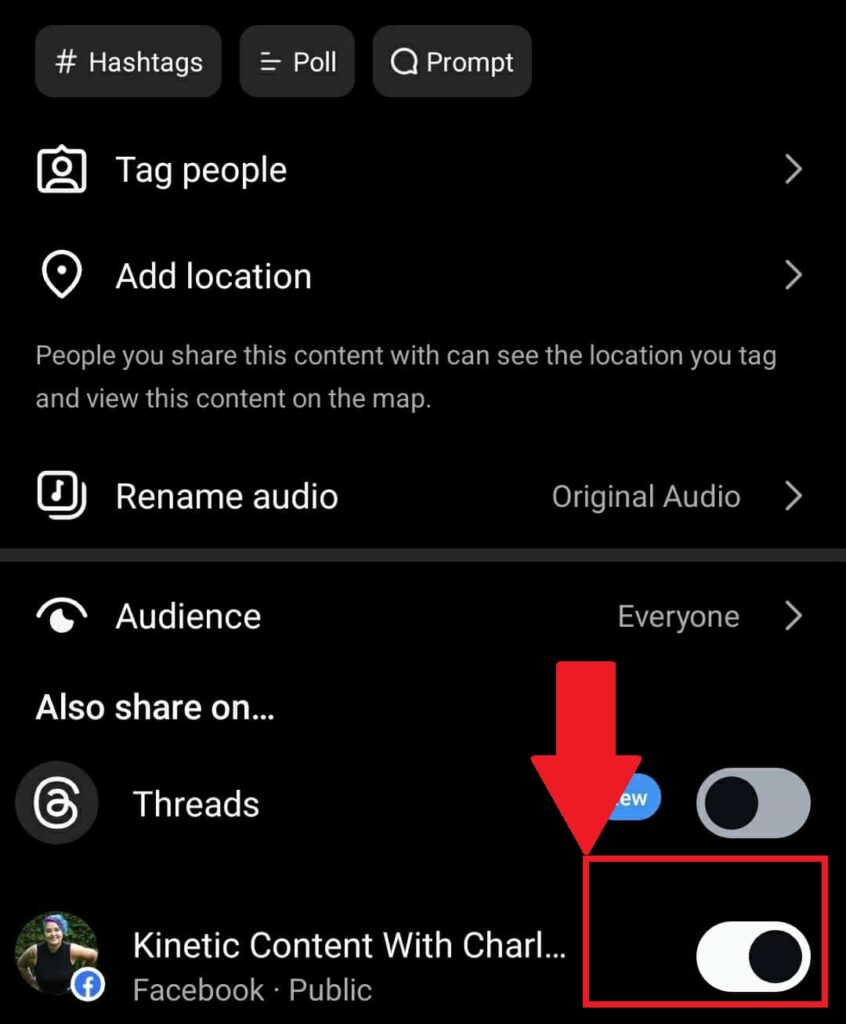 how to share reel on facebook toggle