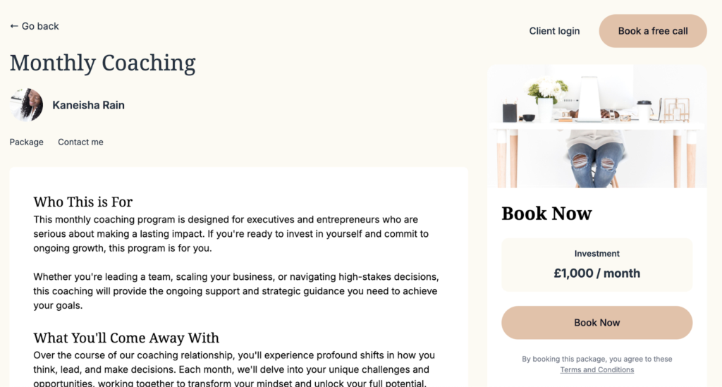 monthly coaching package paperbell